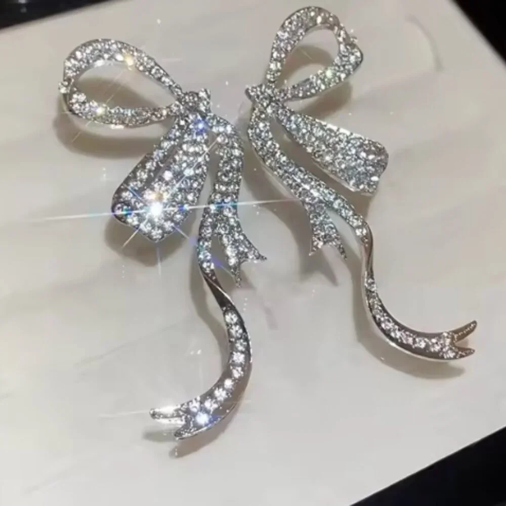 Pearl Sparkling Bow Statement Earrings